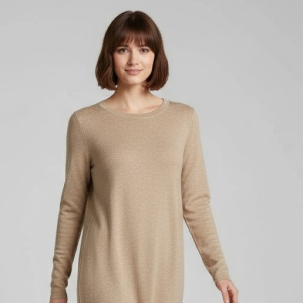 Aritzia Community Tan Long Sleeve Pockets Casual T-shirt Tunic Dress Size S
